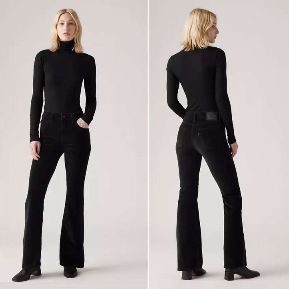 Levi's 726 High Rise Flare Corduroy Black Jeans Size 32 x 32